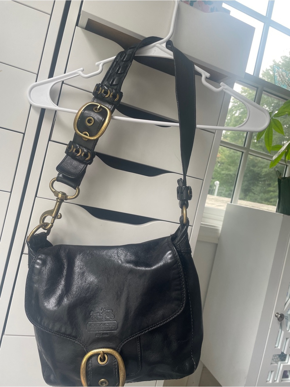 Coach Vintage Bleeker Black Leather Bag with Brass Hardware